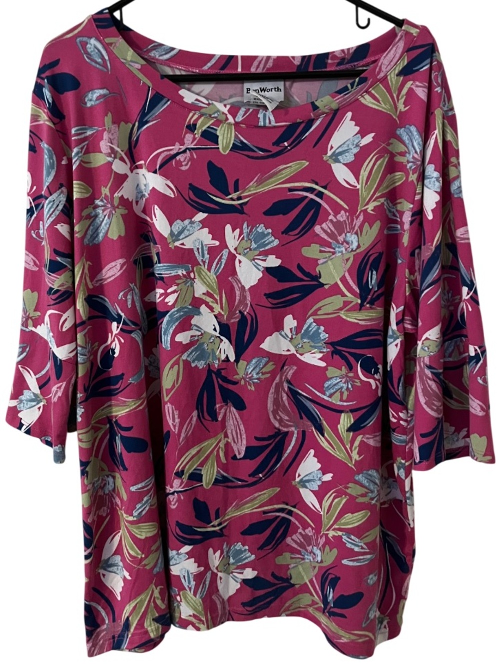 Bonworth Hot Pink Floral 3/4 Sleeve Round Neck Bohemian Women’s Size XLP Blouse